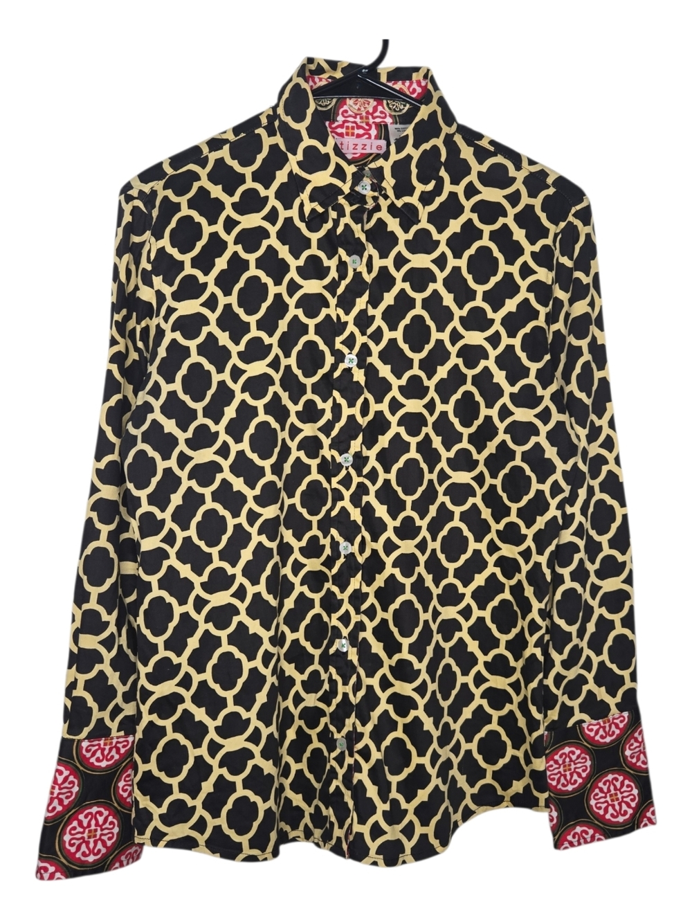 Tizzie Womens Contrast Geo Print Button Up Shirt Size Small